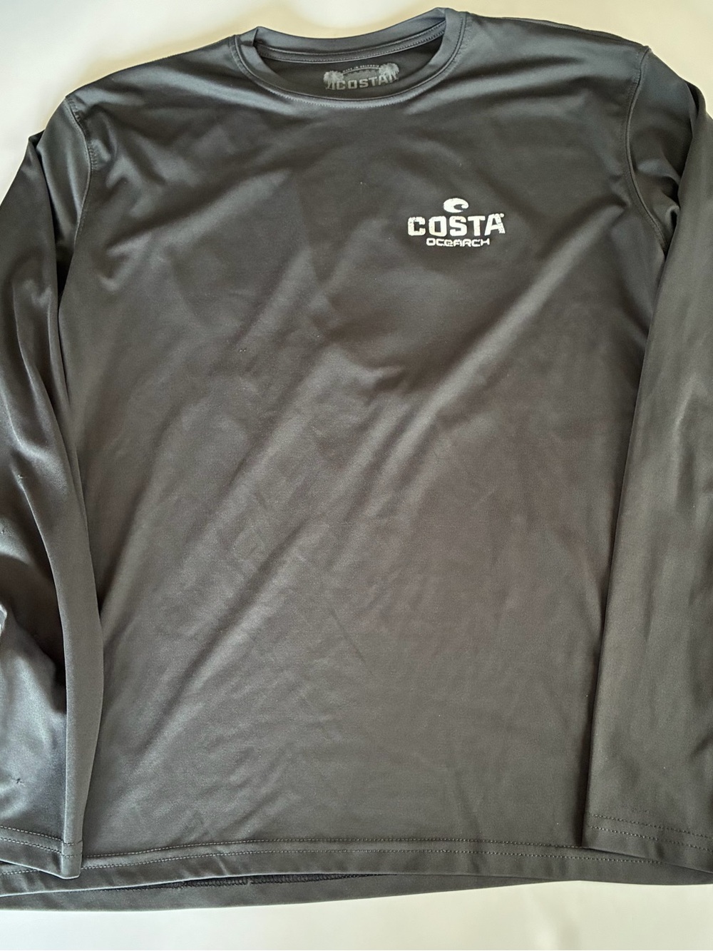 Costa Men’s Long Sleeve Performance Tee — Charcoal with White Logo-Small